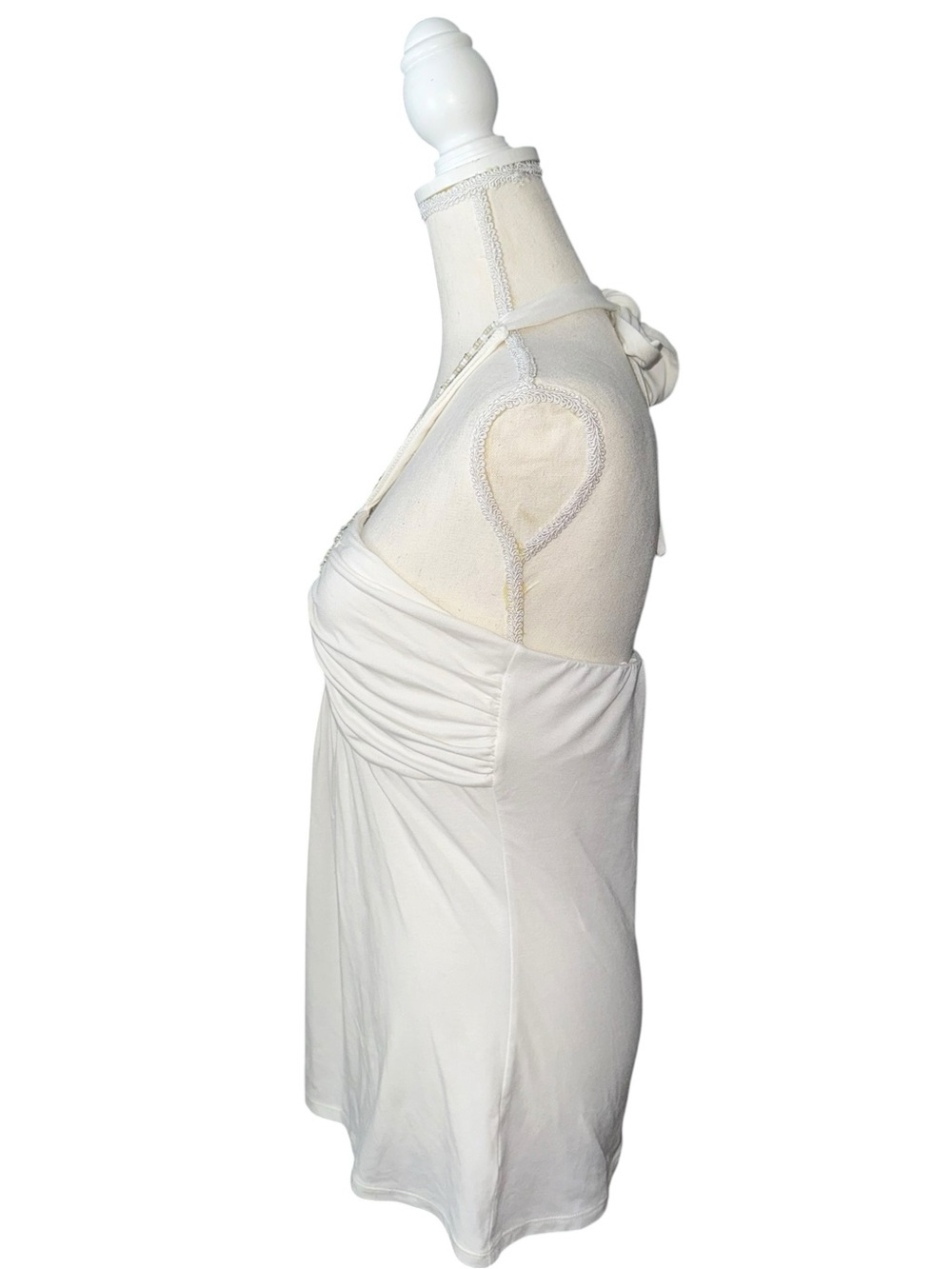 White House Black Market White Embellished Halter, built in bra - Picture 3 of 9